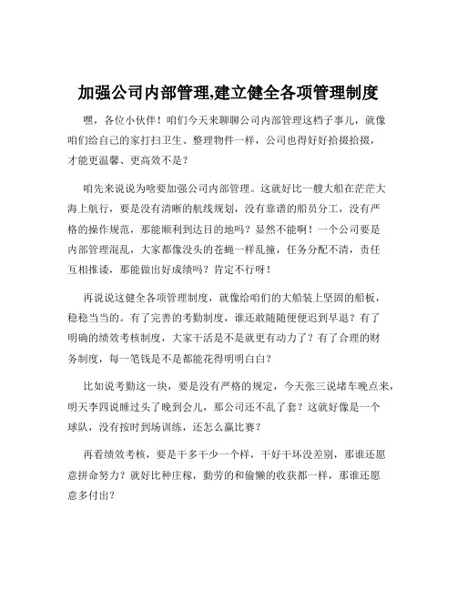 加强公司内部管理,建立健全各项管理制度