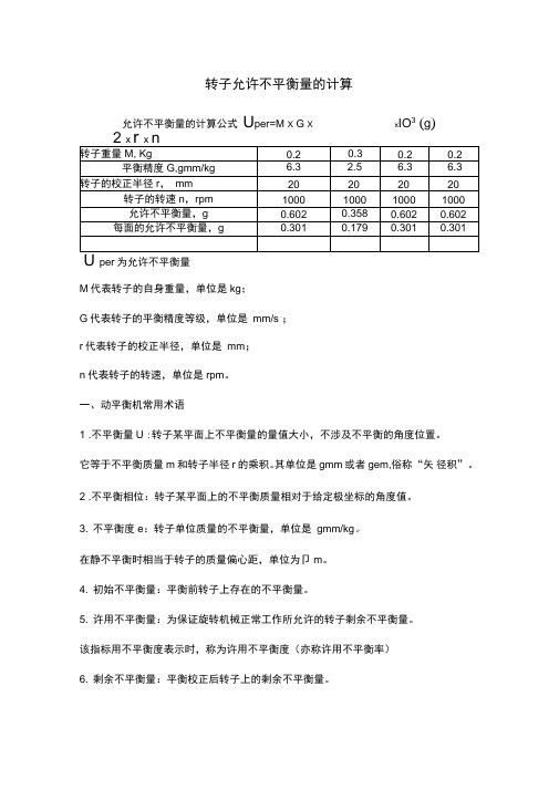 转子允许不平衡量的计算