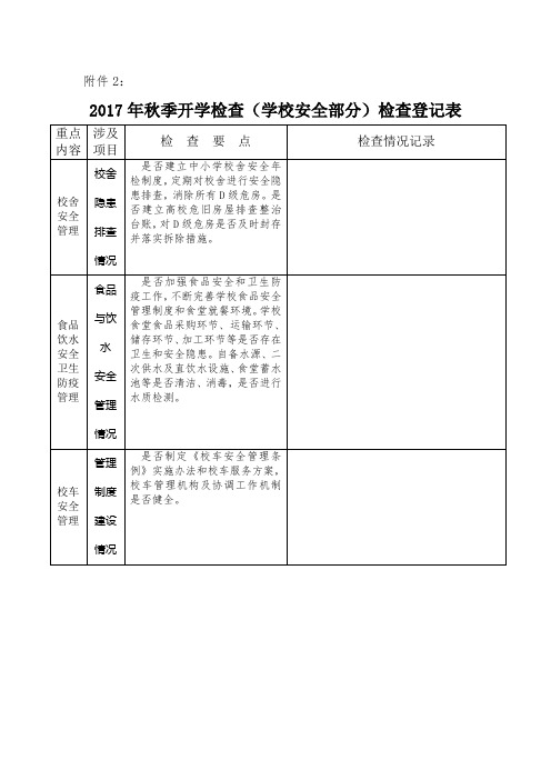 秋季开学检查(学校安全部分)检查登记表