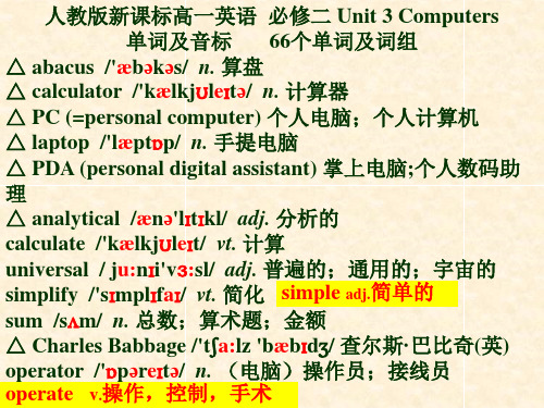 人教版高一英语 必修二 Unit3 Computers 单词[有音标]