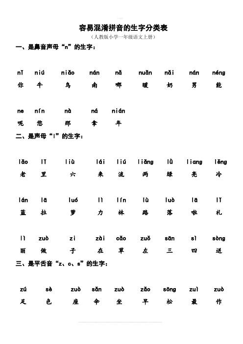 2018人教版一年级语文上册生字拼音复习资料