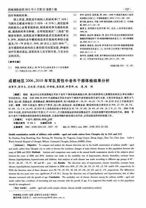 成都地区2006、2010年军队男性中老年干部体检结果分析