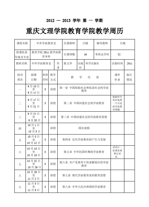 中外学前教育史周历