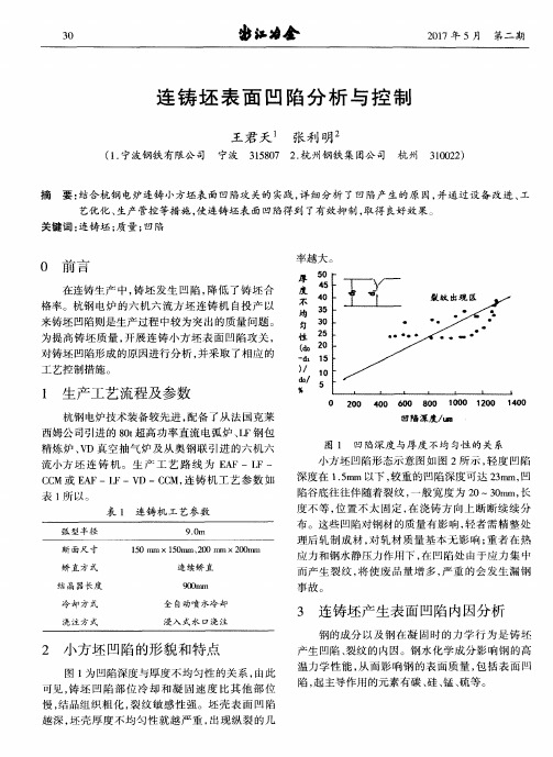 连铸坯表面凹陷分析与控制