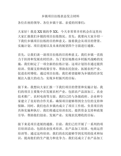 乡镇项目拉练表态发言材料