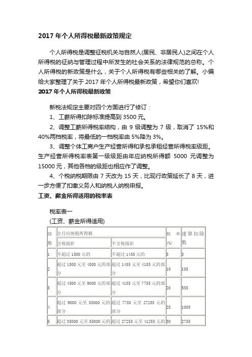 2017年个人所得税最新政策规定