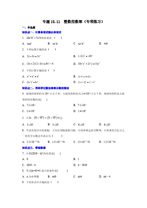 15.11 整数指数幂专项练习20212022学年八年级数学上册基础知识专项讲练人教版