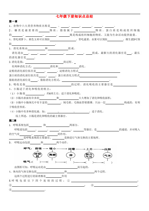 济南版生物七下：基础必背知识点归纳总结