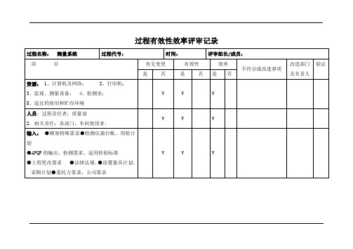 测量系统过程有效性效率评审记录表