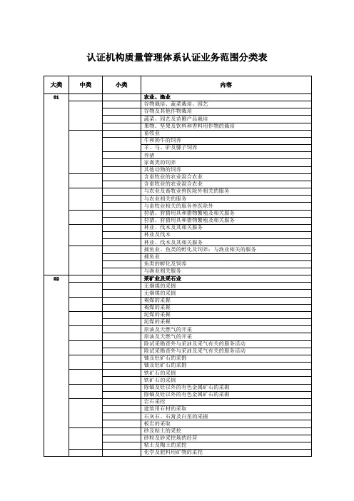 注册审核员专业划分小类