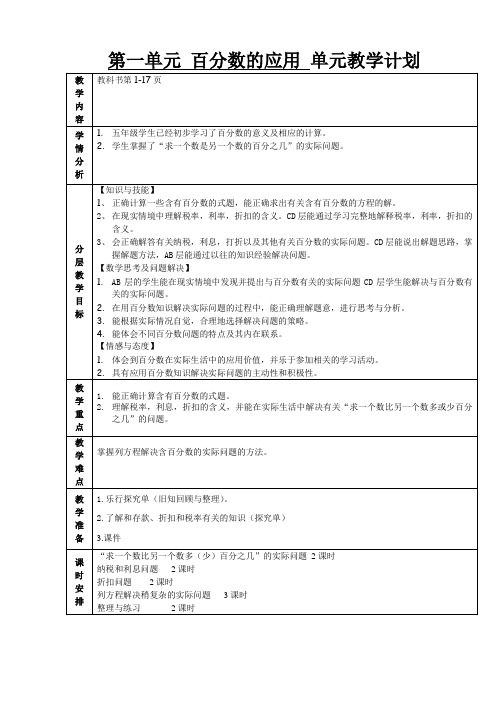 1、苏教版六年级下册数学第一单元百分数的应用教案