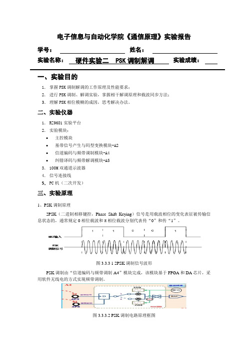 通信原理硬件实验二 PSK调制解调