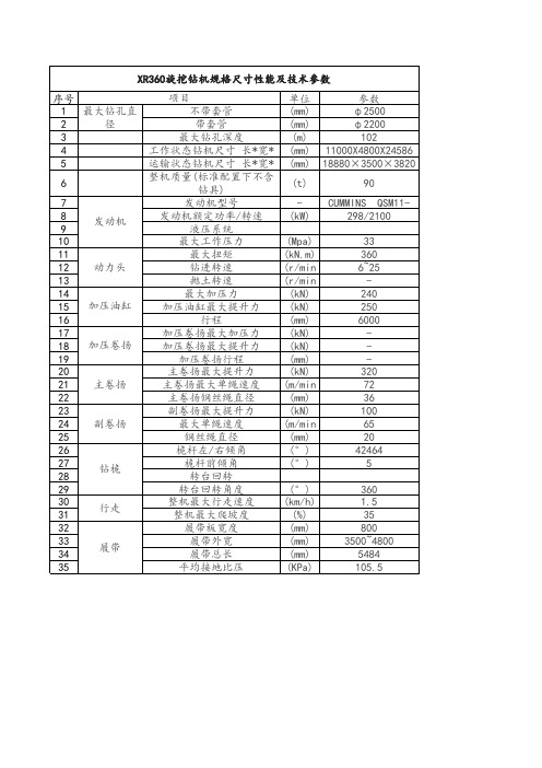 XR360旋挖钻机规格尺寸性能及技术参数