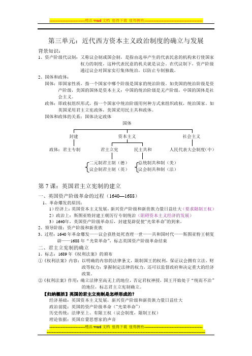 高中历史必修1第三单元近代西方资本主义政治制度