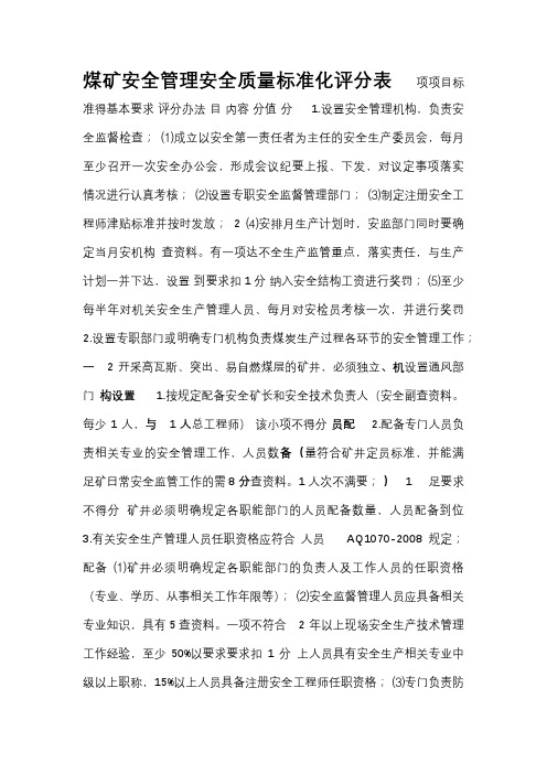 煤矿安全管理安全质量标准化评分表