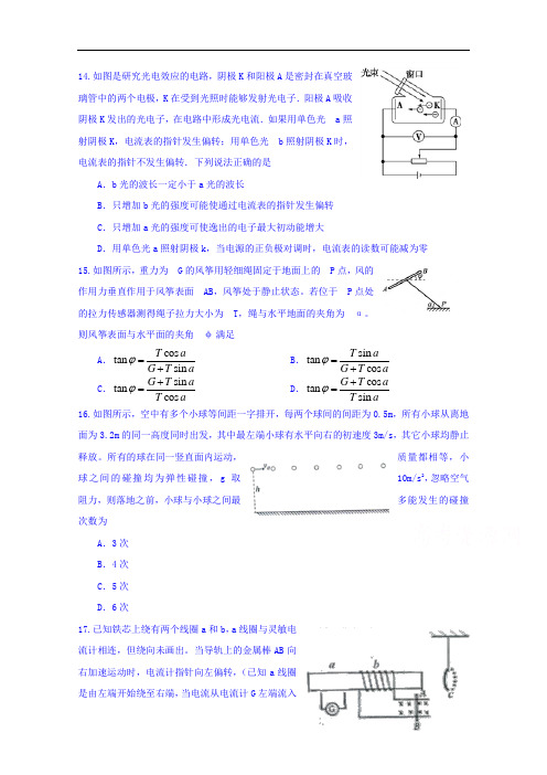 江西省上饶县中学2018届高三下学期理综-物理集中训练