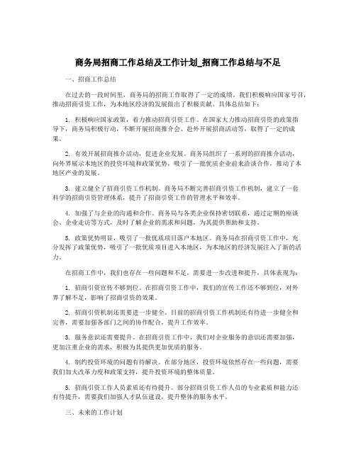 商务局招商工作总结及工作计划_招商工作总结与不足