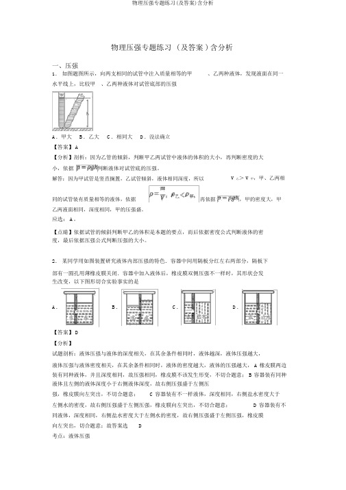 物理压强专题练习(及答案)含解析