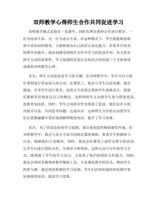 双师教学心得师生合作共同促进学习