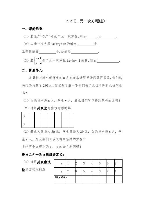 初中数学二元一次方程组导学案