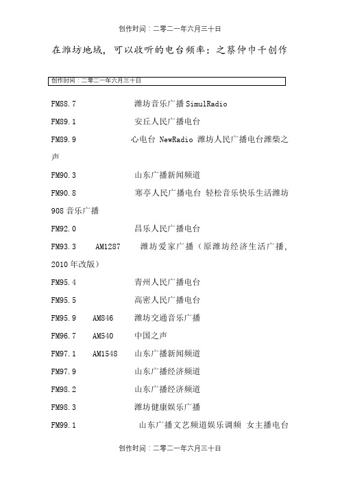 在潍坊地区,可以收听的电台频率：