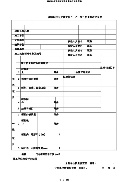 橱柜制作及安装工程质量验收记录表格