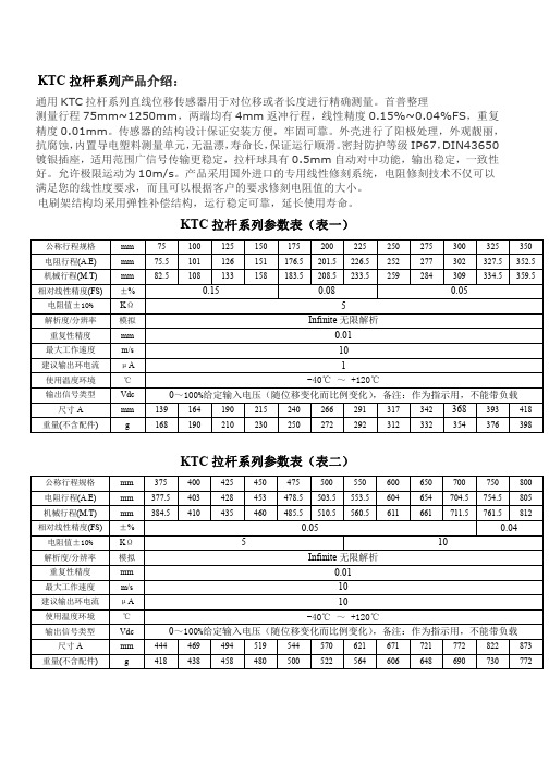 KTC拉杆系列参数表