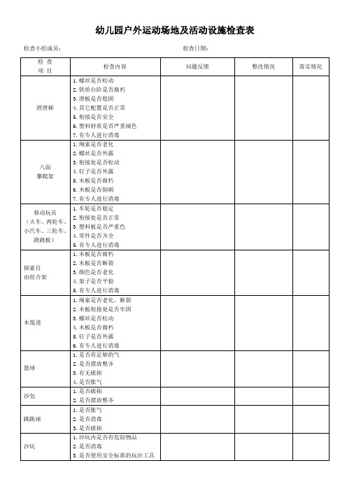 幼儿园户外运动场地及活动设施检查表