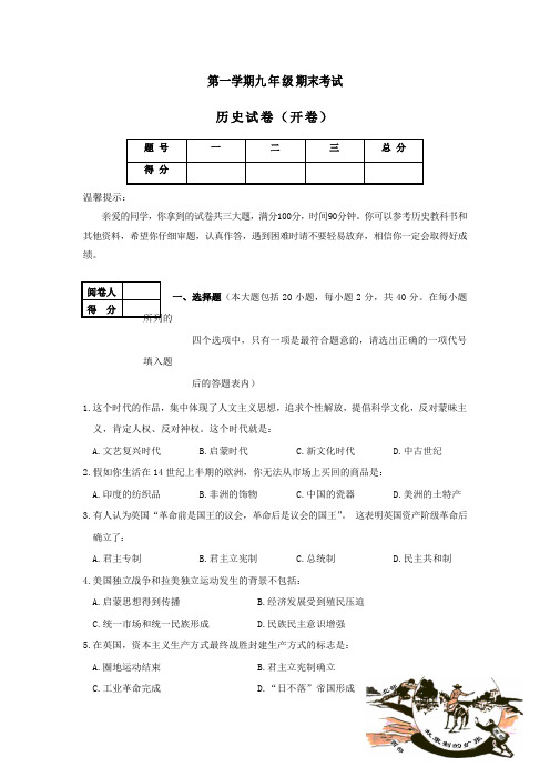 人教版九年级上册世界历史期末测试题及答案