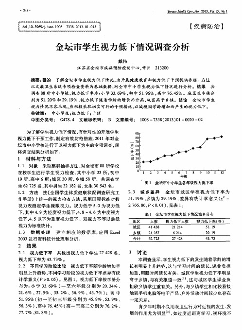 金坛市学生视力低下情况调查分析