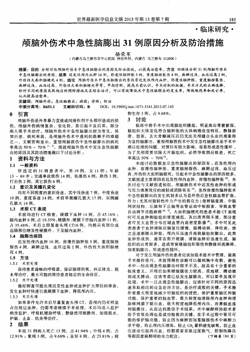 颅脑外伤术中急性脑膨出31例原因分析及防治措施