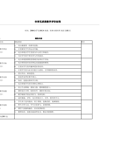 体育优质课教学评价标准