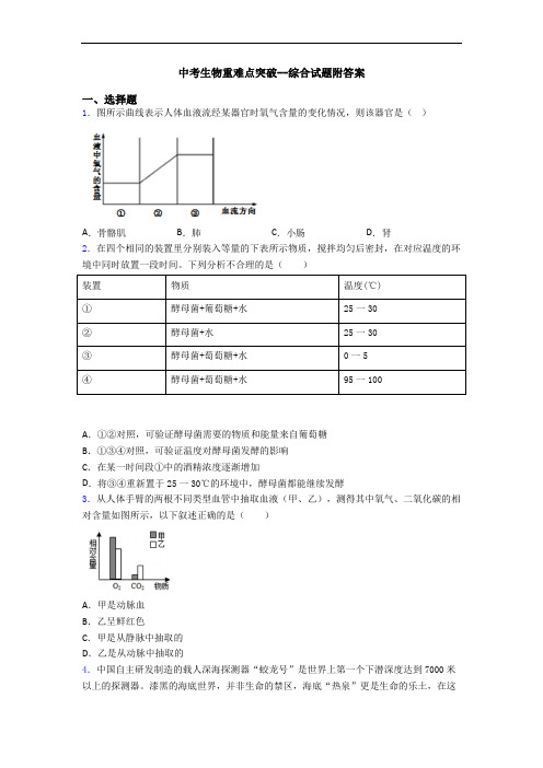 中考生物重难点突破--综合试题附答案