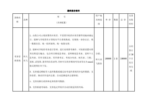 最终报价清单