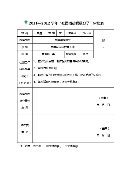 “社团活动积极分子”审批表(1)