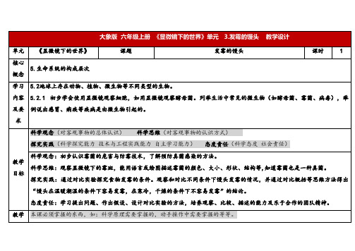 2024年大象版六年级科学上册 1.3发霉的馒头 (教案) 