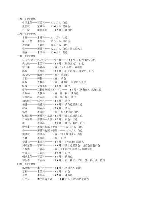 常用园林植物花期花色