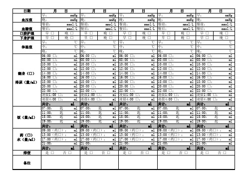 常年卧床日常护理数据登记表