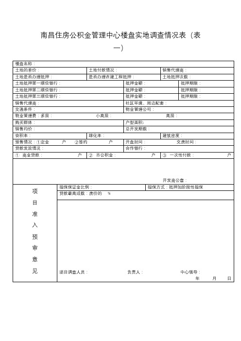 南昌住房公积金管理中心楼盘实地调查情况表(表一)【模板】