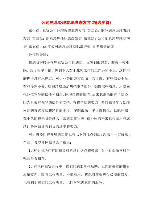 公司副总经理就职表态发言(精选多篇)