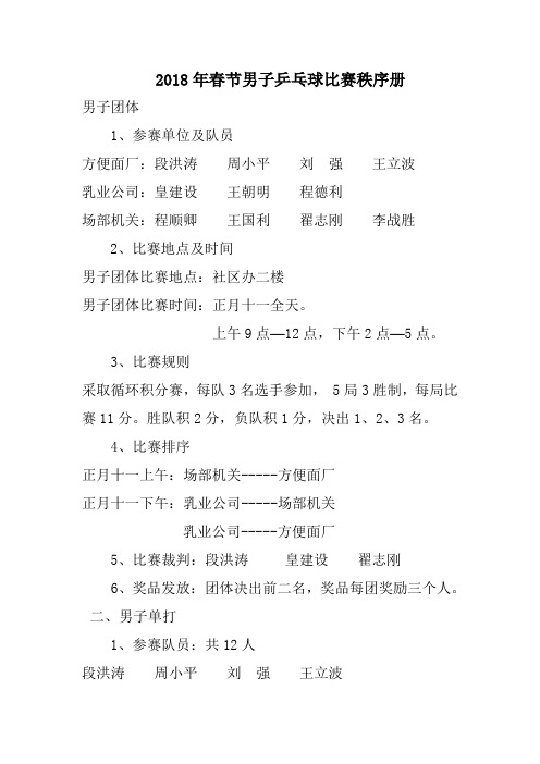 2017年春节男子乒乓球比赛秩序册