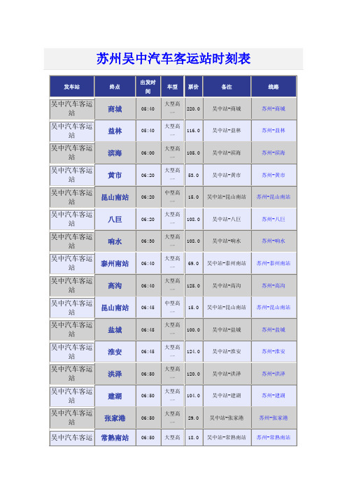 苏州吴中汽车客运站时刻表