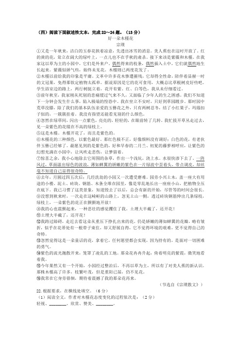 宗璞《好一朵木槿花》中考现代文阅读练习及答案(2019年黑龙江省大庆市中考题)