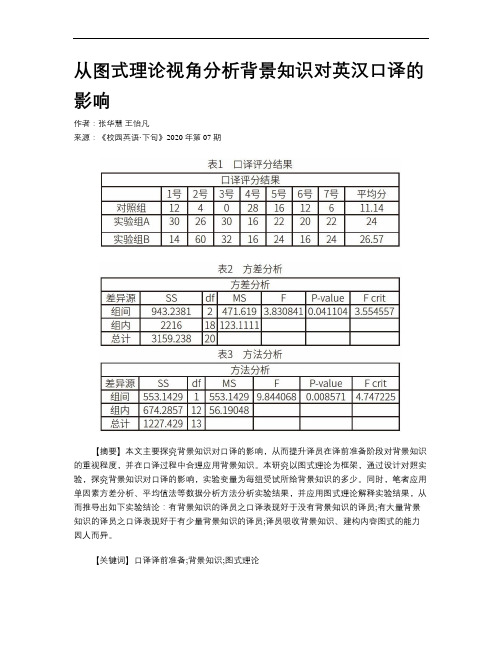 从图式理论视角分析背景知识对英汉口译的影响