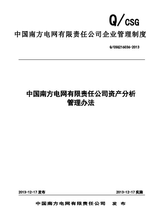 某电网公司-中国南方电网有限责任公司资产分析管理办法(模板)