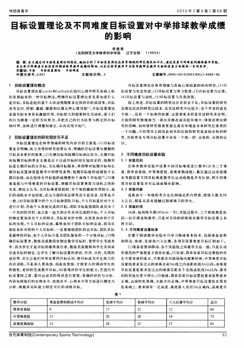 目标设置理论及不同难度目标设置对中学排球教学成绩的影响