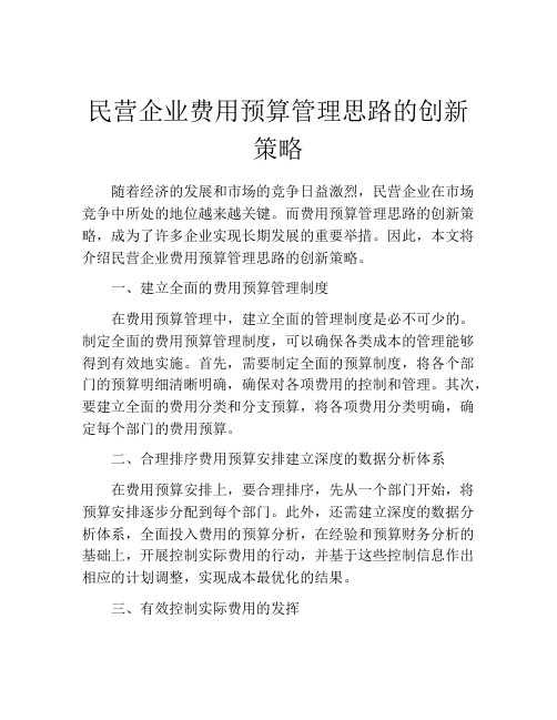 民营企业费用预算管理思路的创新策略