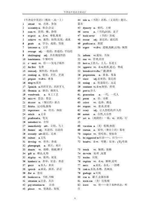 牛津高中英语全部词汇表