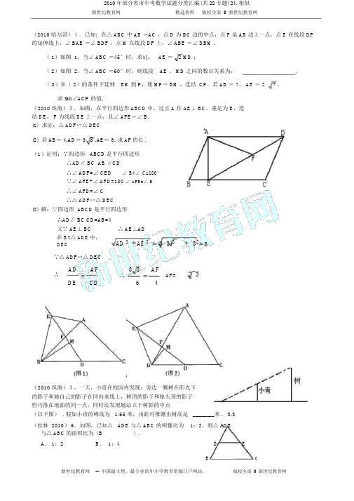 2010年部分省市中考数学试题分类汇编(共28专题)24.相似