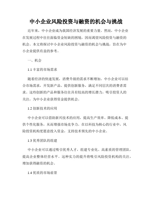 中小企业风险投资与融资的机会与挑战